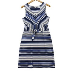 Nautica Striped Dress Womens Small Blue White V-Neck Sleeveless Tie Waist