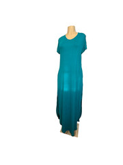 NWT Grecerelle Teal Maxi Dress Large V-Neck Short sleeve Side Slit