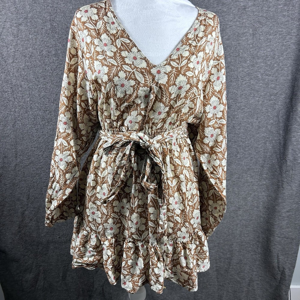 Outerknown Lulu Floral Silk Blend Mini Dress Size Small Tie Drop Waist Babydoll
