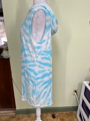 Ivory Ella Sz L Blue Tie Dye Hooded Sleeveless Sweatshirt Dress Cover-up Rainbow