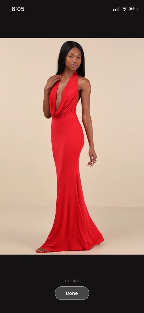 Eye Catching Red Cowl Neck Halter Halter Maxi Dress