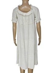Figue Embroidered Smocked Ruffle Drawstring Off Shoulder Lace Ivory Dress New XS