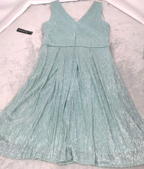 NWT R & M Richards Sleeveless V-Neck Dress Sz 6 Rhinestone Shimmer Seafoam Green
