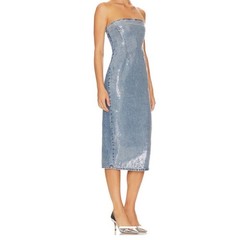 GRLFRND Sequin Strapless Denim Midi Dress Light Wash Blue GF4576-S24 Size Medium