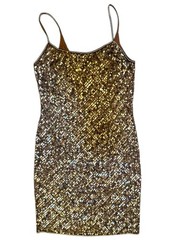 Papell Boutique Gold Brown Sequin Mini Dress Silk Polyester Size 6 Sleeveless