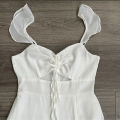 Lulus The Way To Love Ruffled Maxi Dress XS White Cut Out Slit Cottagecore Boho