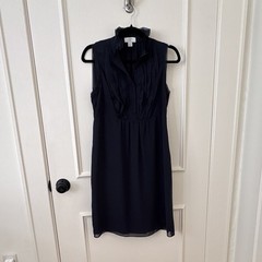 LOFT Petites Navy Solid Fit & Flare Collared Button Dress Sleeveless 6P