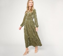 Belle by Kim Gravel Regular Crushed Velvet Tiered Maxi Dress Winter Moss XL New