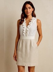 LOFT White Silver Colorblock Sheath Dress V-Neck Ruffle Pockets Lined Zip 14