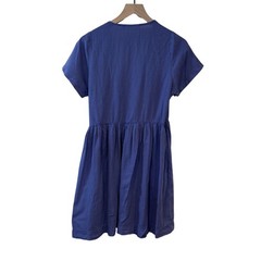 Tiny Big Sister Linen Cotton Periwinkle Blue Short Sleeve Wrap Dress EU 38/US M