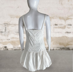 White Cut Out Bubble Hem Mini Dress Drop Waist Sleeveless Party Cocktail Dress