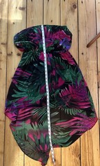Strapless Tropical Print Dress High Low Vibrant Fuscia Pink & Green Palm Print