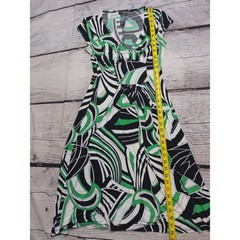 Bisou Bisou Michele Bohbot Dress Womens 4 Green Black Geometric VNeck Cap Sleeve