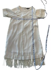 Zara Basic Ivory Fringe Shift Dress XS Boho Cream Mini Party Cocktail