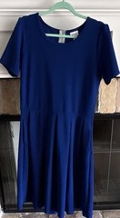LuLaRoe Women&rsquo;s Blue Solid Fit & Flare Pleated Back Zip Dress XL