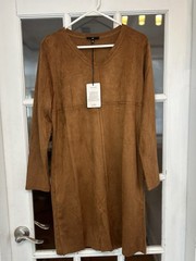 Women’s Long Sleeve Dress Size Medium Brown New With Tags Faux Suede JOH apparel