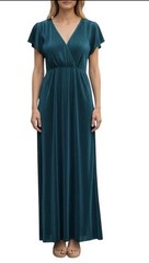 Baltic Born Athena Maxi Dress Sz L Emerald Green Pleated V Neck Wedding Guest