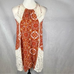 Taylor & Sage rusty orange boho and lace mini dress size XS