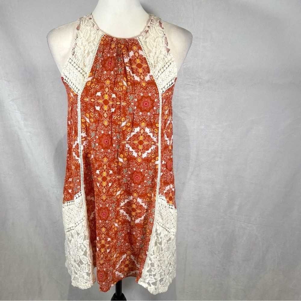Taylor & Sage rusty orange boho and lace mini dress size XS