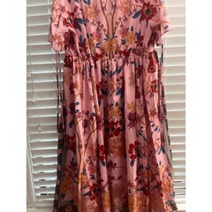 BloomChic Boho Print V Neck Drawstring Dress NWT