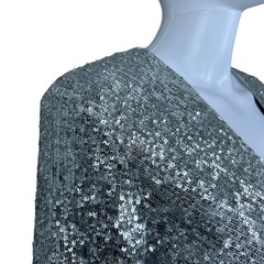 Jonathan Simkhai Sequin Cutout Wrap Mini Dress Size 6 Long Sleeve Silver Party