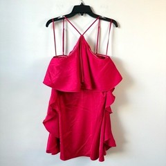 Jewel Badgley Mischka Amelia Ruffled Satin Mini Dress Deep Rose 10