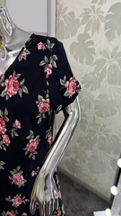 Laura Ashley Long Floral Dress UK18 EU44 Navy Blue Viscose Midi Dress