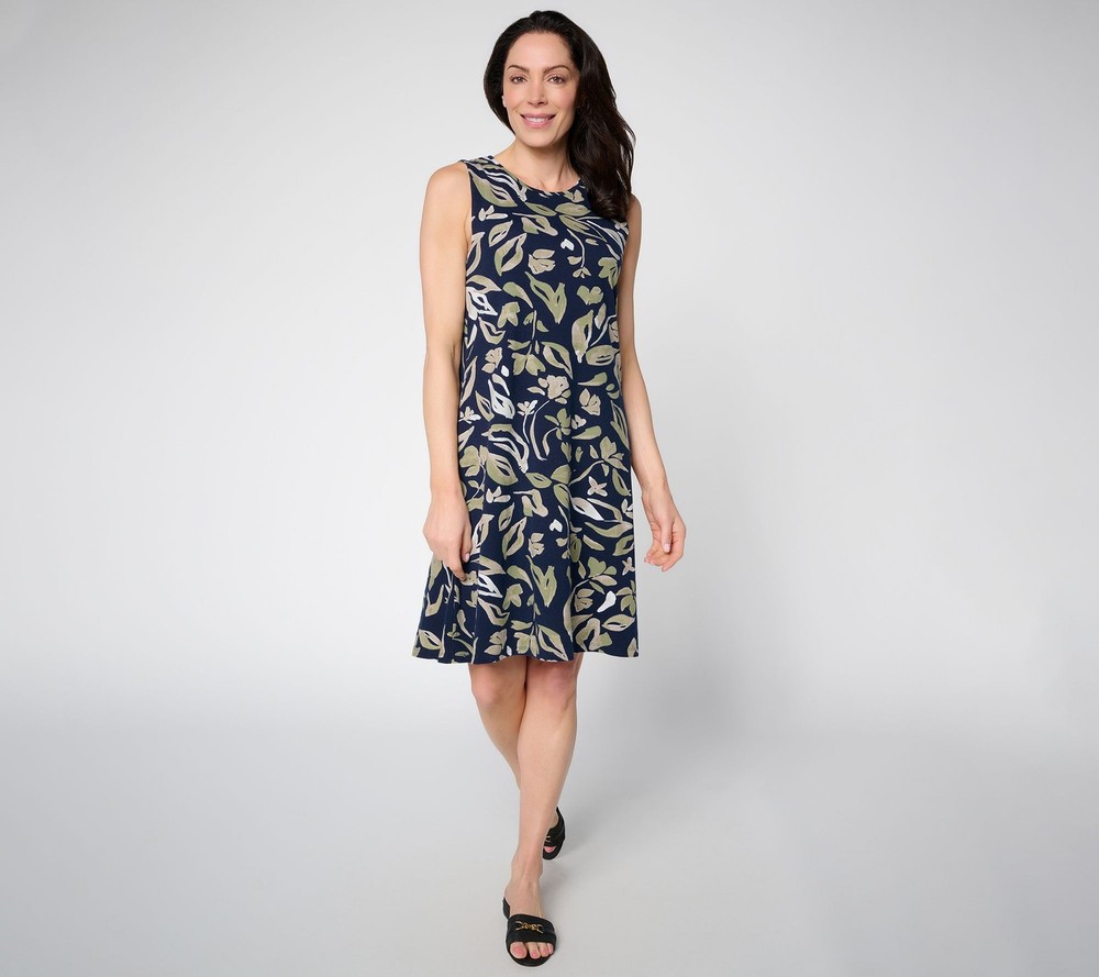 BEAUTIFUL by Lawrence Zarian Regular Printed Knee Length Knit Dress Navy XXS New