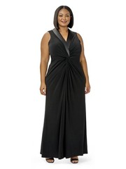 Adrianna Papell Sleeveless Tuxedo Gown Black Stretch Jersey Floor Length size 8