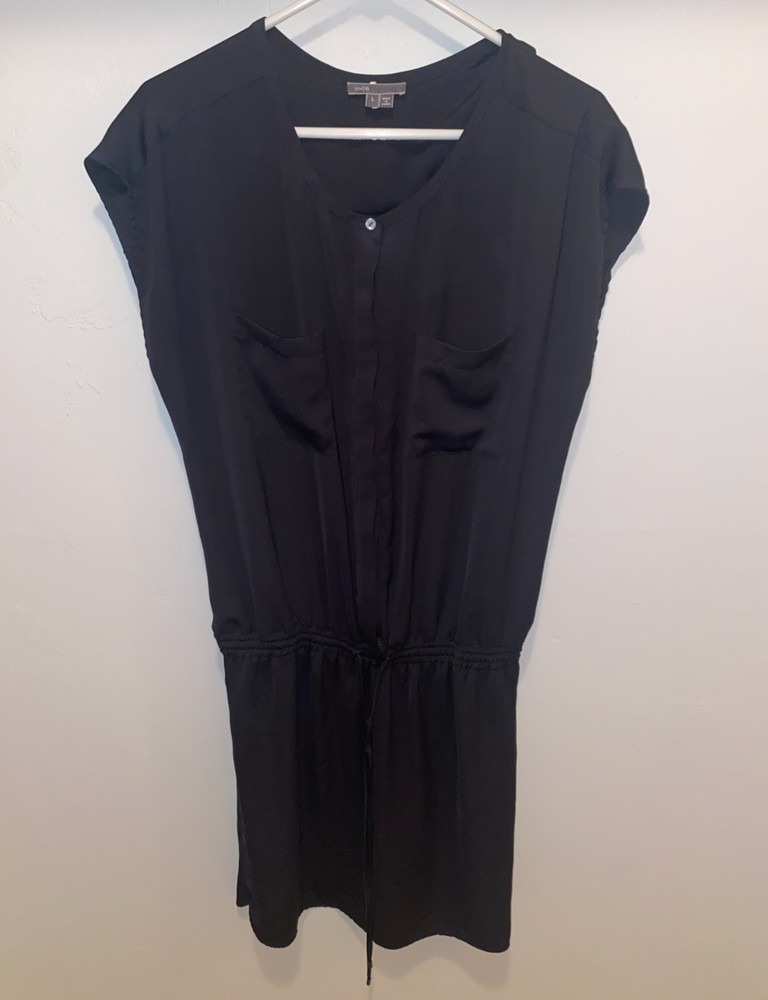 Vince Sleeveless Black Dress Women&rsquo;s Size Large Chest pockets henley