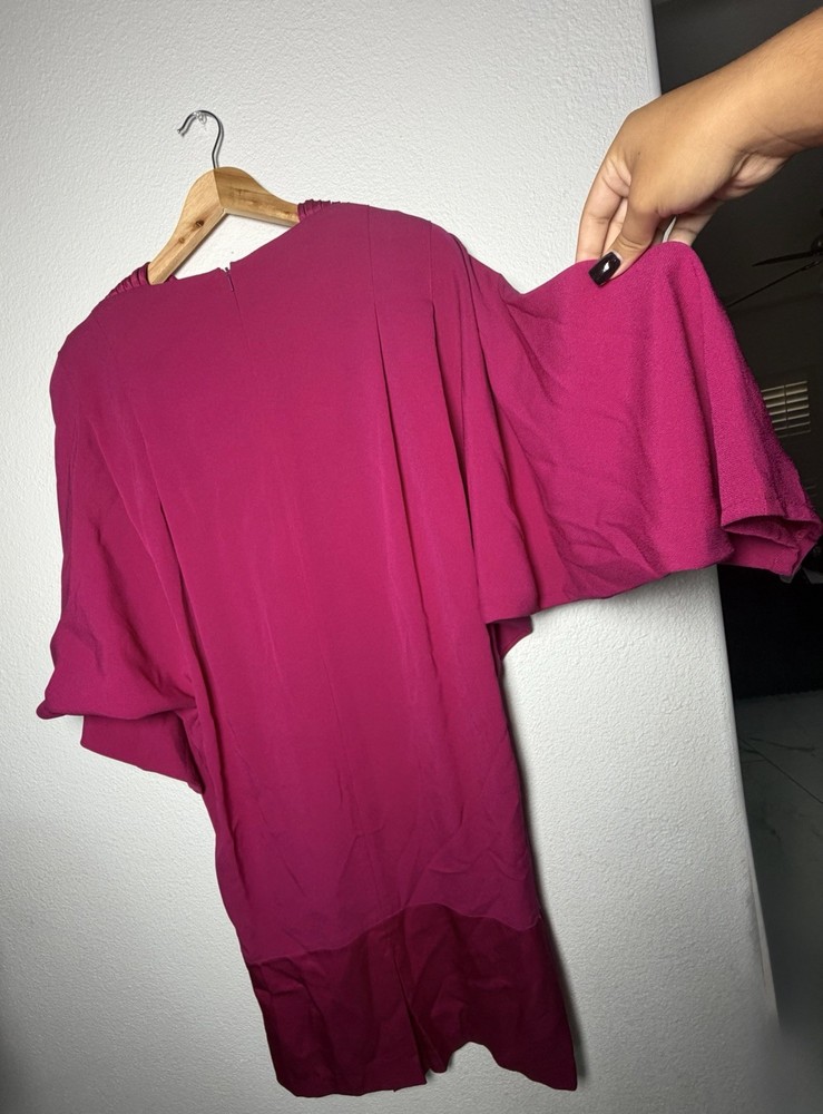VintageDaymor Couture Pink Solid Shift Dress Crew Neck 3/4 Dolman Sleeve Knee 18