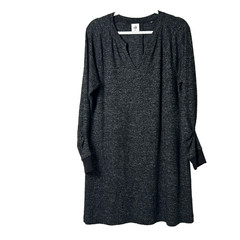 CAbi PJ Sweater Dress Size M Gray Long Ruched Sleeve Split Neck Stretch 3829
