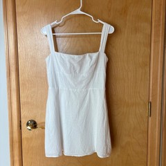 Billy J Mini Dress Women 12 White Cotton Square Neck Sleeveless Cutout Back