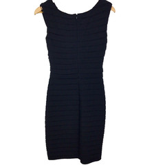 ADRIANNA PAPELL Black Beaded LBD Sleeveless Ruffle Formal Bodycon Dress Sz 14