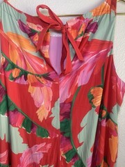 Chico’s Sleeveless Pink Bow Floral Pattern Midi Dress Sz: 1/M Boho Coastal Flowy
