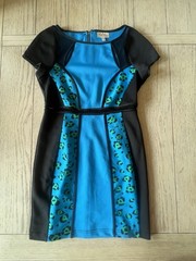 Marilyn Monroe Black And Blue Leopard Print Bodycon Dress Mesh Panels Medium