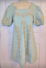 NWT Solitaire Blue Boho Embroidered Cotton Mini Dress Square Neck Puff Sleeve XL