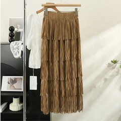 Multifunctional Slimming Tassel Cake Skirt Medium and Long Dress Elastic Waist D