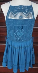 Free People Women&rsquo;s Emily Crochet Mini Dress XS Teal Boho Summer Beach Casual