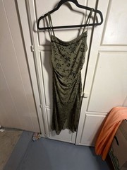 SHEIN MOD Olive Green Floral Print Mesh Cami Midi Dress