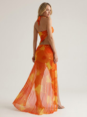 Sunset Floral Sheer Cut-Out Maxi Dress