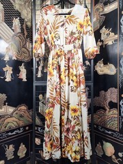 Enfocus Studio Tropical Floral Maxi Dress Size 8 Short Sleeve Boho Casual…