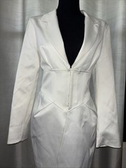 Akira Modern Chic Sleek Bodycon Structured White Satin Corset Blazer Dress SZ M