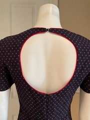 NWOT Sandro Paris Size 2 Navy and Red Embroidered Cutout jacquard mini dress