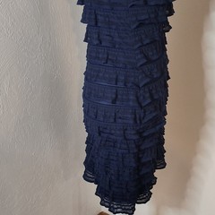 Max Studio Navy Solid Ruffle Layered Bodycon Dress Scoop Neck Knee S