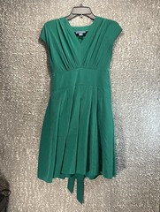 Lil Anthropologie Pleated Green Shift Dress S Preppy Academia Old Money Back Tie