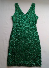 Sequin Sparkly Dress Short Size XL Emerald Green Glamour Sleeveless V Neck