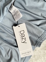 NWT DAZY Women’s (S)Wrap Look Dress Blue V-Neck Half Sleeve Soft Stretch Knit