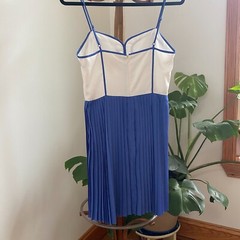 Coincidence & Chance Size Large Adjustable Strap Pleated Blue and White Sundress