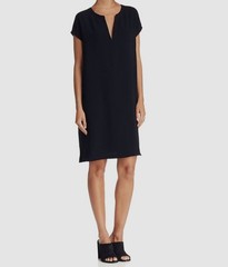 Theory Women&rsquo;s Blue Notched Round Neck Short-Sleeve Shift Dress Size S